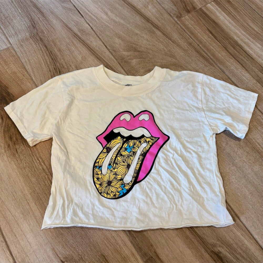Treasure & Bond Rolling Stones Tongue Logo Graphic Tee White Womens L